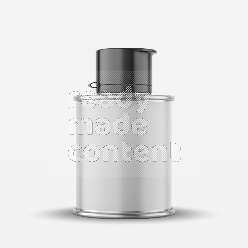 Metal tin bottle mockup with label and black cap isolated on white background 3d rendering