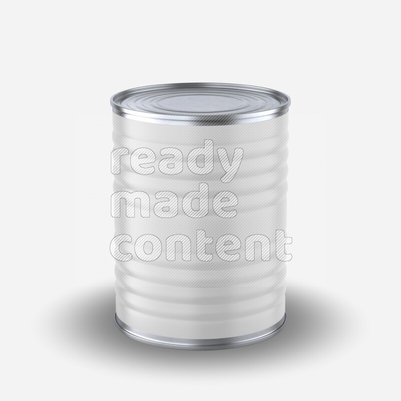 Glossy metallic tin can mockup with white blank label isolated on white background 3d rendering