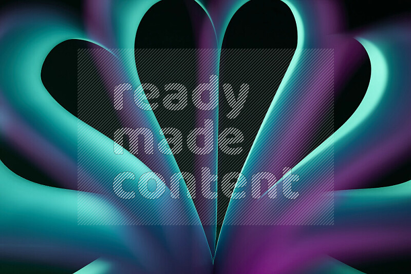 An abstract art piece displaying smooth curves in purple and green gradients created by colored light