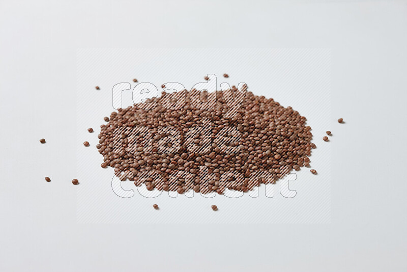 Brown lentils on white background