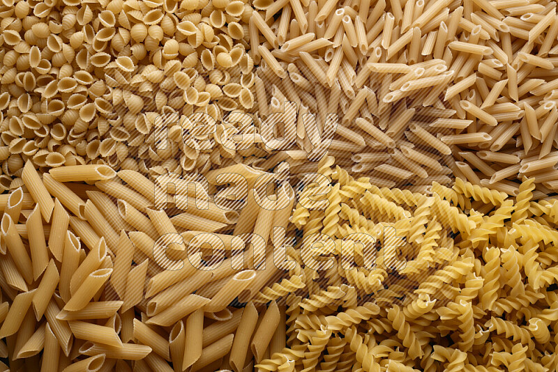 4 types of pasta filling the frame