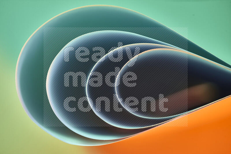 An abstract art of paper folded into smooth curves in green and orange gradients