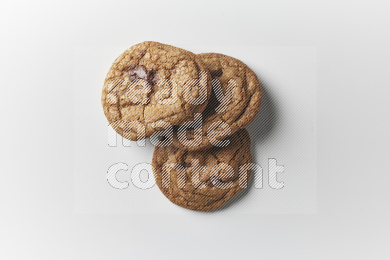 Chocolate chips cookies on a white background