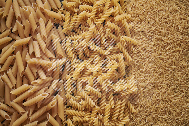 3 types of pasta filling the frame