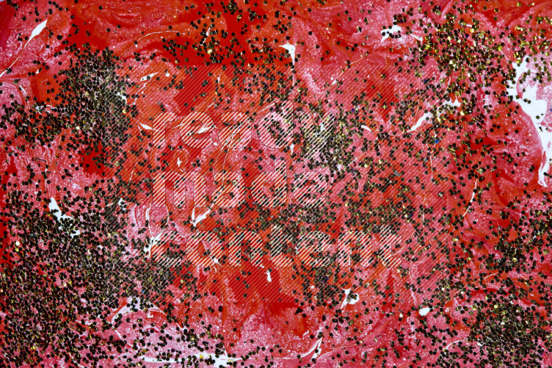 Abstract colorful background with mixed of red and white paint colors with scattered gold glitter