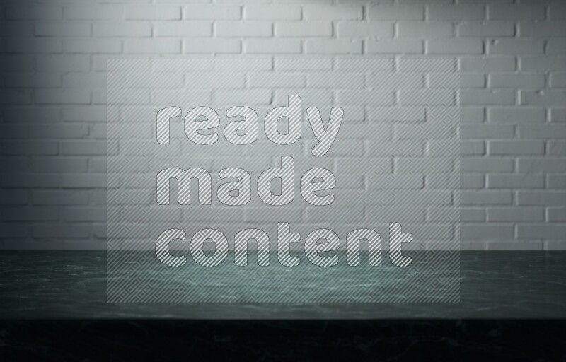 A marble table top with colored brick wall background