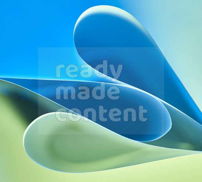 An abstract art of paper folded into smooth curves in green and blue gradients