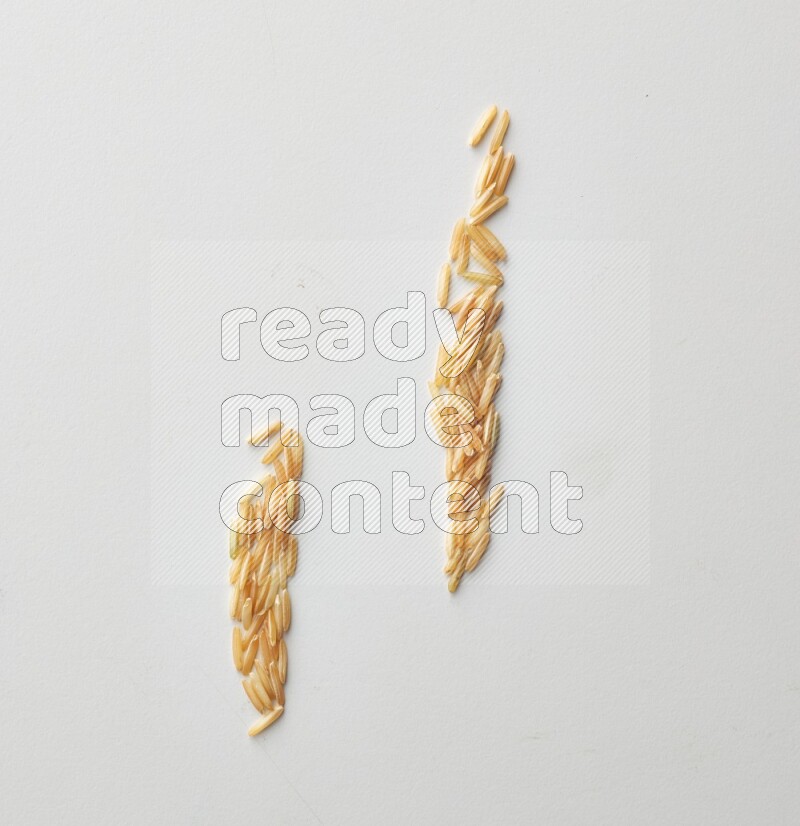 Top-view shot of long grain brown rice on white background