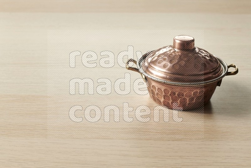 Small Copper Pot on Oak Wooden Flooring, 15 degrees