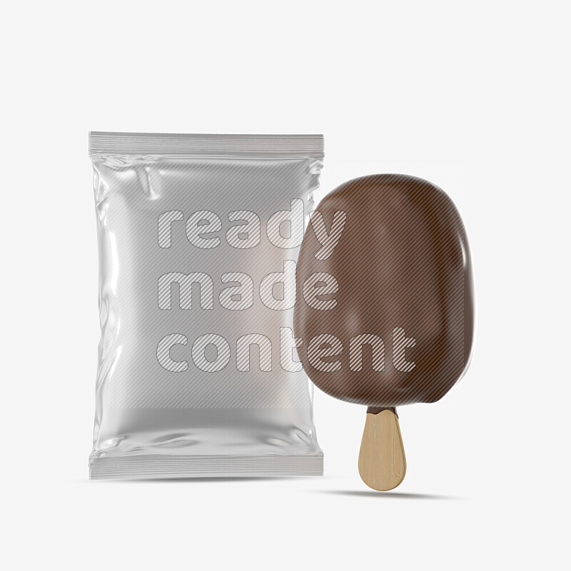 Chocolate ice cream stick mockup isolated on white background 3d rendering