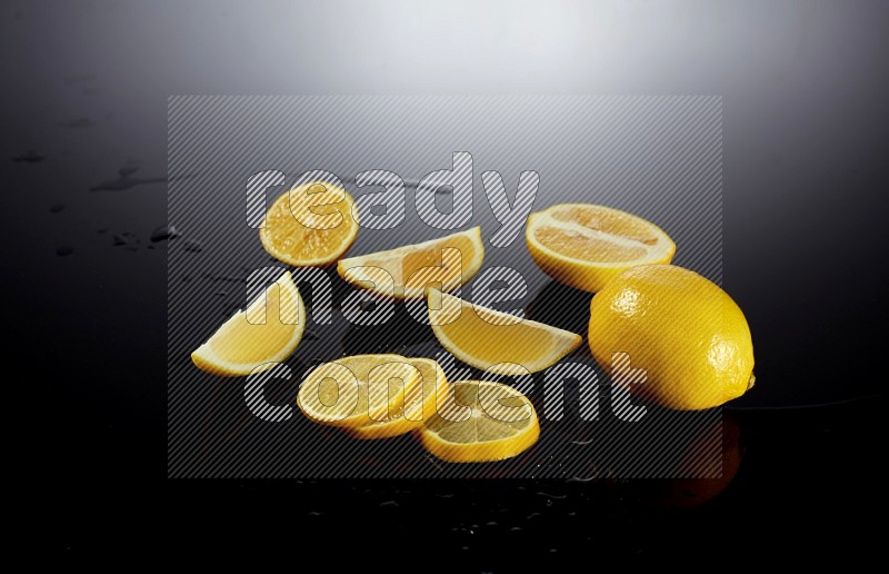 Lemon arrangement on black background