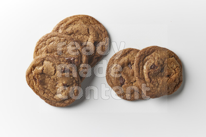 Chocolate chips cookies on a white background