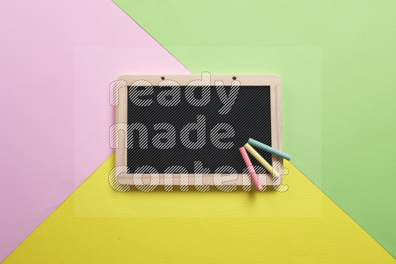 Different school supplies on multicolored background