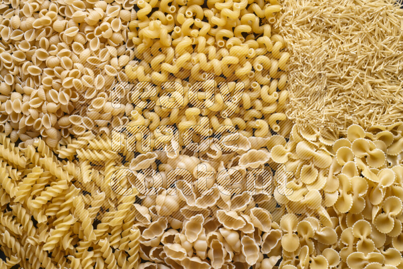 6 types of pasta filling the frame