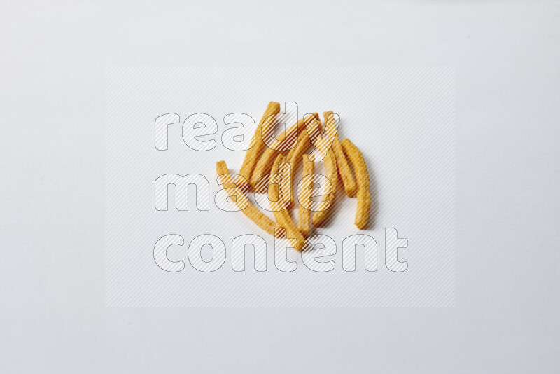 Assorted snacks on white background