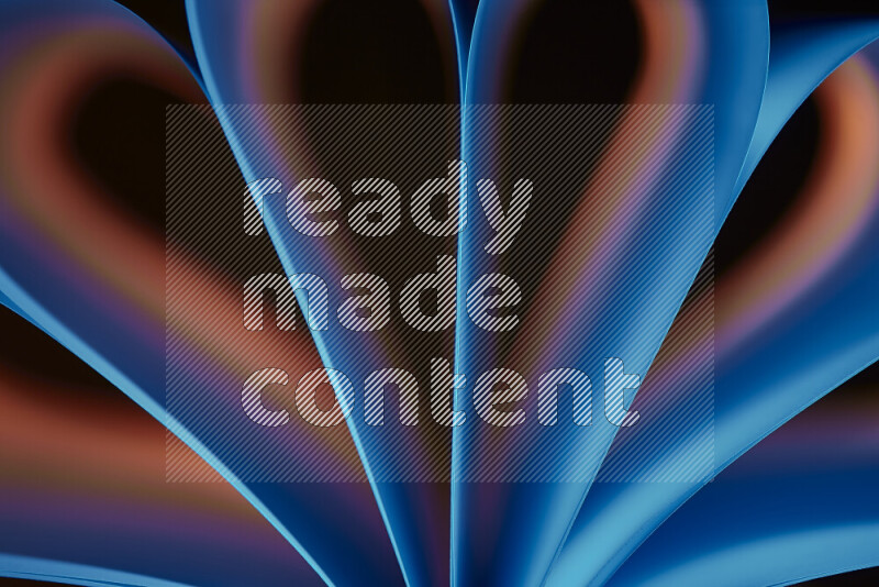 An abstract art piece displaying smooth curves in blue and orange gradients created by colored light