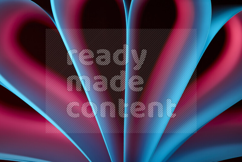 An abstract art piece displaying smooth curves in blue and red gradients created by colored light