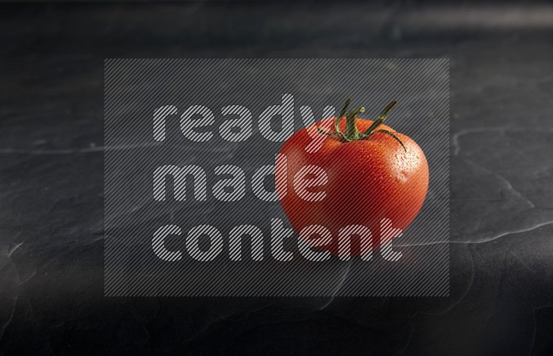 45 degree roma tomato on a textured black slate background