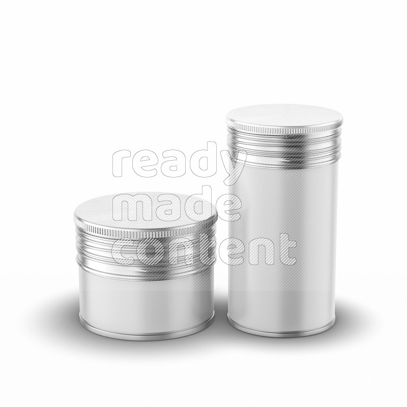 Round metallic tin can mockup with label and screw top lid isolated on white background 3d rendering