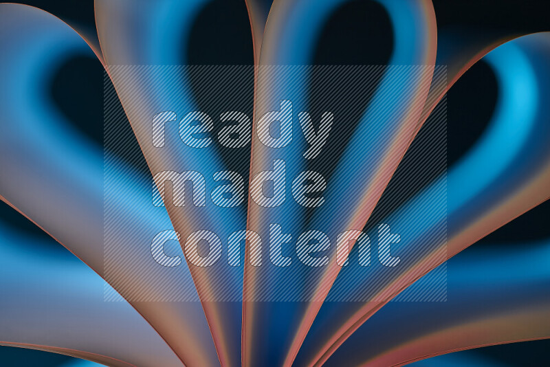 An abstract art piece displaying smooth curves in blue and orange gradients created by colored light