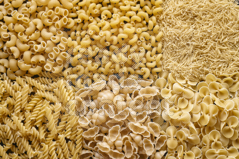 6 types of pasta filling the frame
