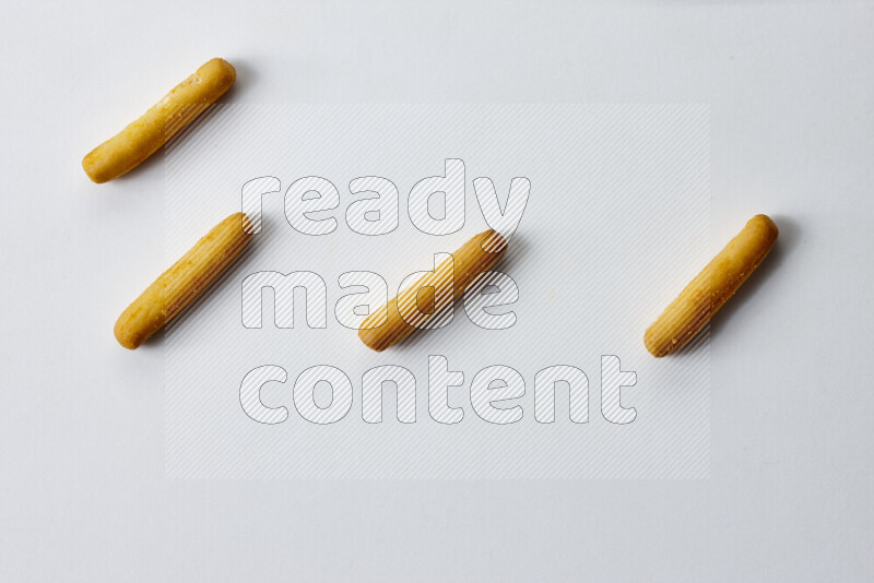Assorted snacks on white background