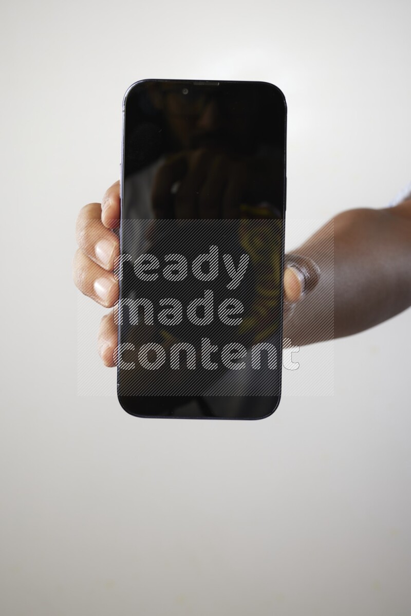 Male hand holding Smart phone on White background