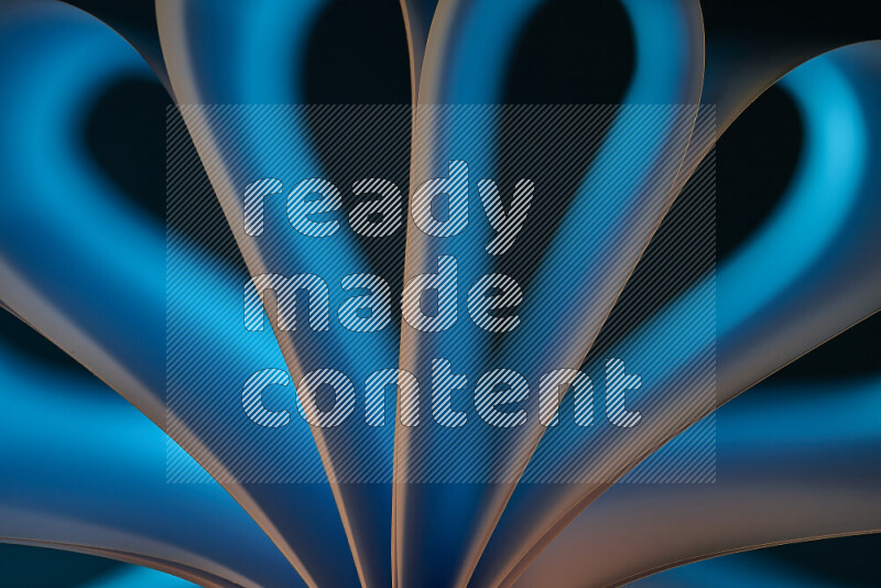 فن تجريدي يعرض منحنيات وتدرجات اللون الأبيض والأزرق مكونه بضوء ملون