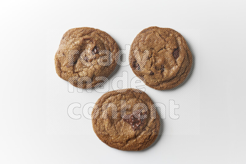 Chocolate chips cookies on a white background