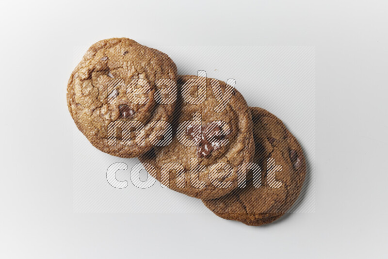 Chocolate chips cookies on a white background