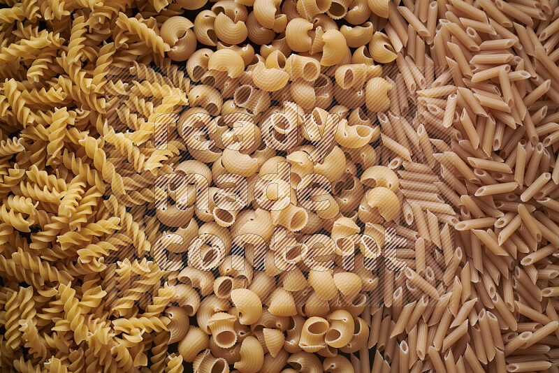 3 types of pasta filling the frame