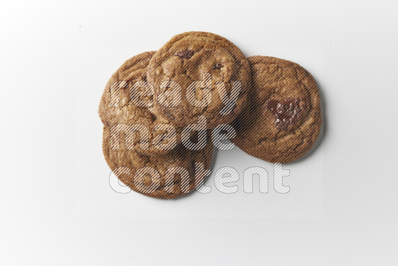 Chocolate chips cookies on a white background