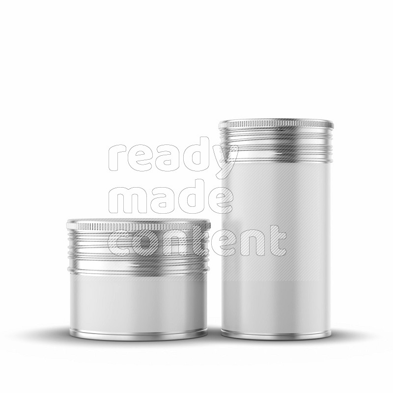 Round metallic tin can mockup with label and screw top lid isolated on white background 3d rendering