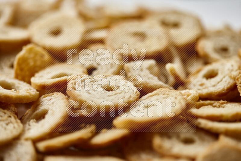 Assorted snacks on white background