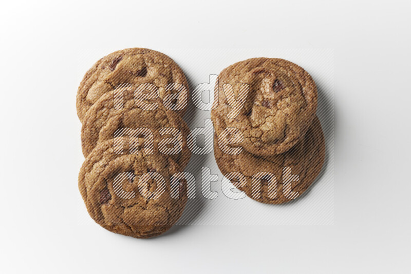 Chocolate chips cookies on a white background