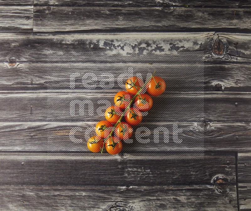 Single cherry tomato vein topview on a grey wooden background