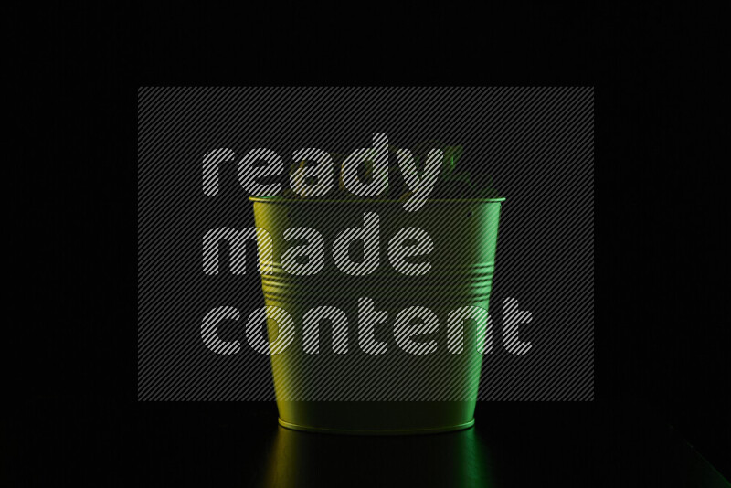 A plant pot with colored rim light against black background