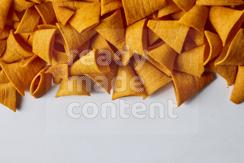 Assorted snacks on white background