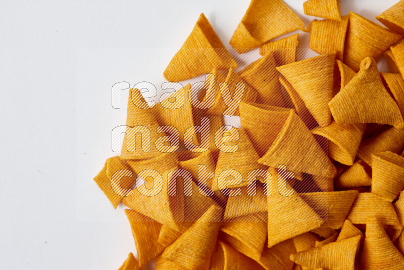 Assorted snacks on white background