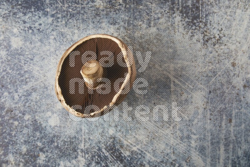 Fresh portobello mushroom topview on a textured blue background