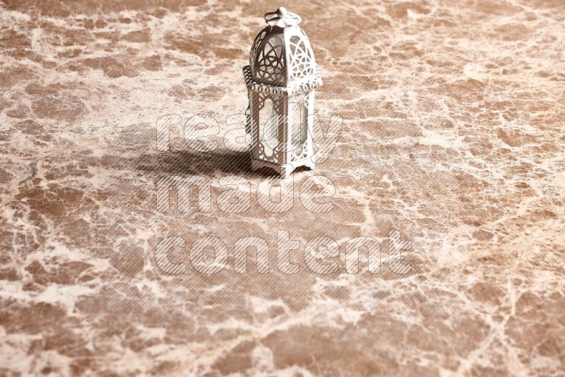 Candle Lantern on Beige Marble Flooring, 45 degrees