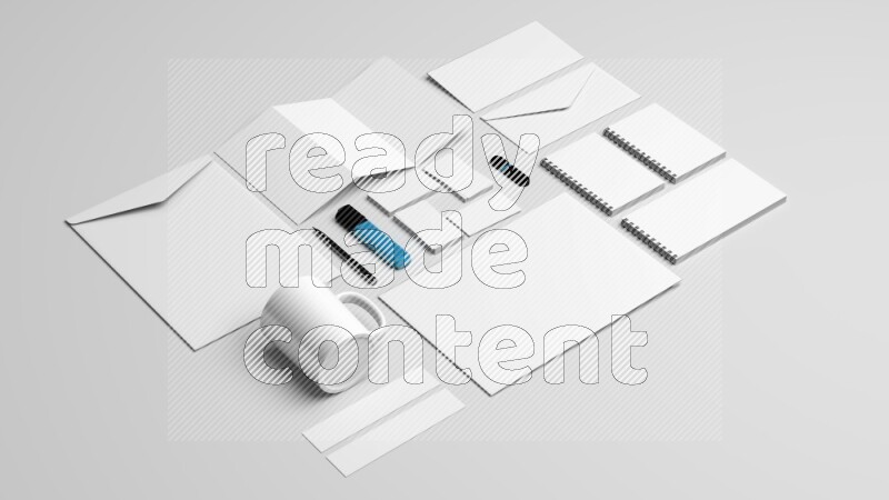 Corporate Stationery Elements, Blank White Textured Brand ID, On White Background