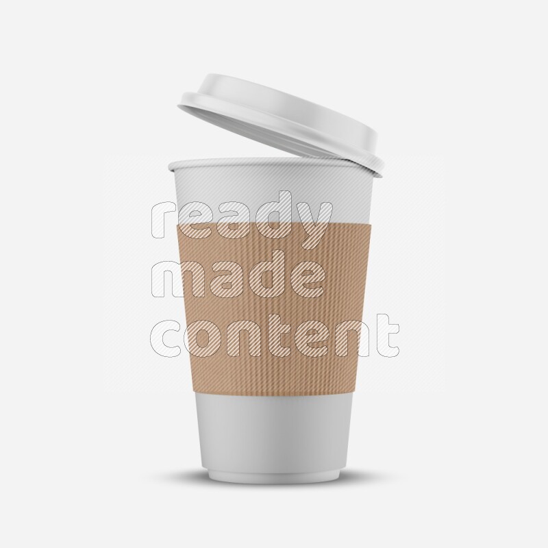 Matte paper cup mockup with holder and cap isolated on white background 3d rendering