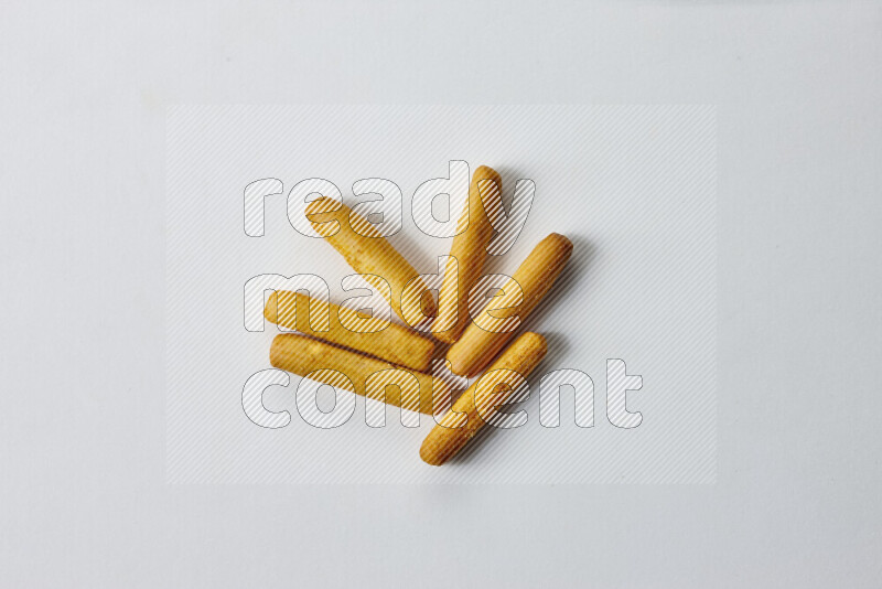 Assorted snacks on white background