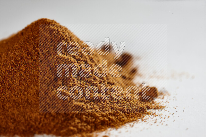 A bunch of ground paprika powder on white background