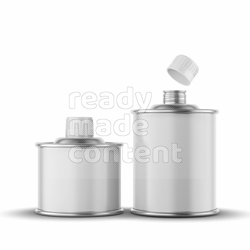 Metallic tin can mockup with label and screw top cap isolated on white background 3d rendering