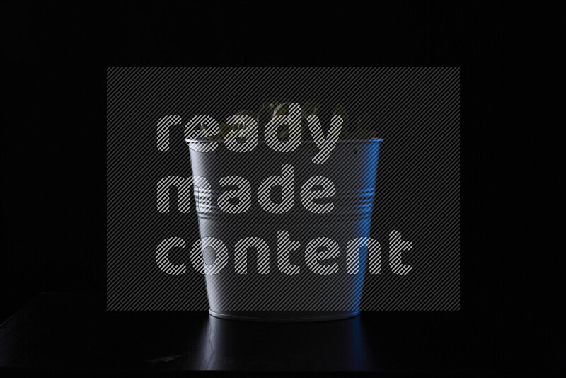 A plant pot with colored rim light against black background