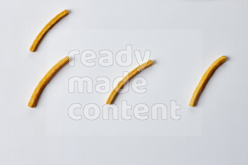 Assorted snacks on white background