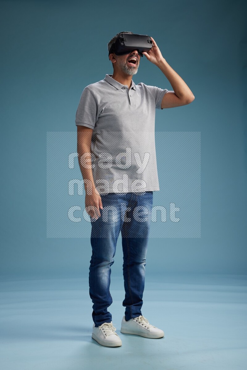 Man Standing Gaming with VR