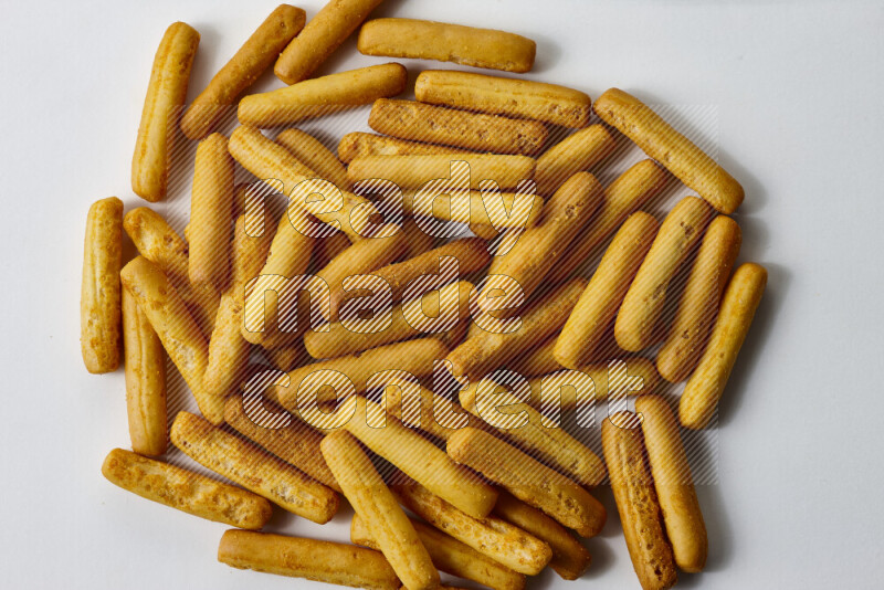 Assorted snacks on white background